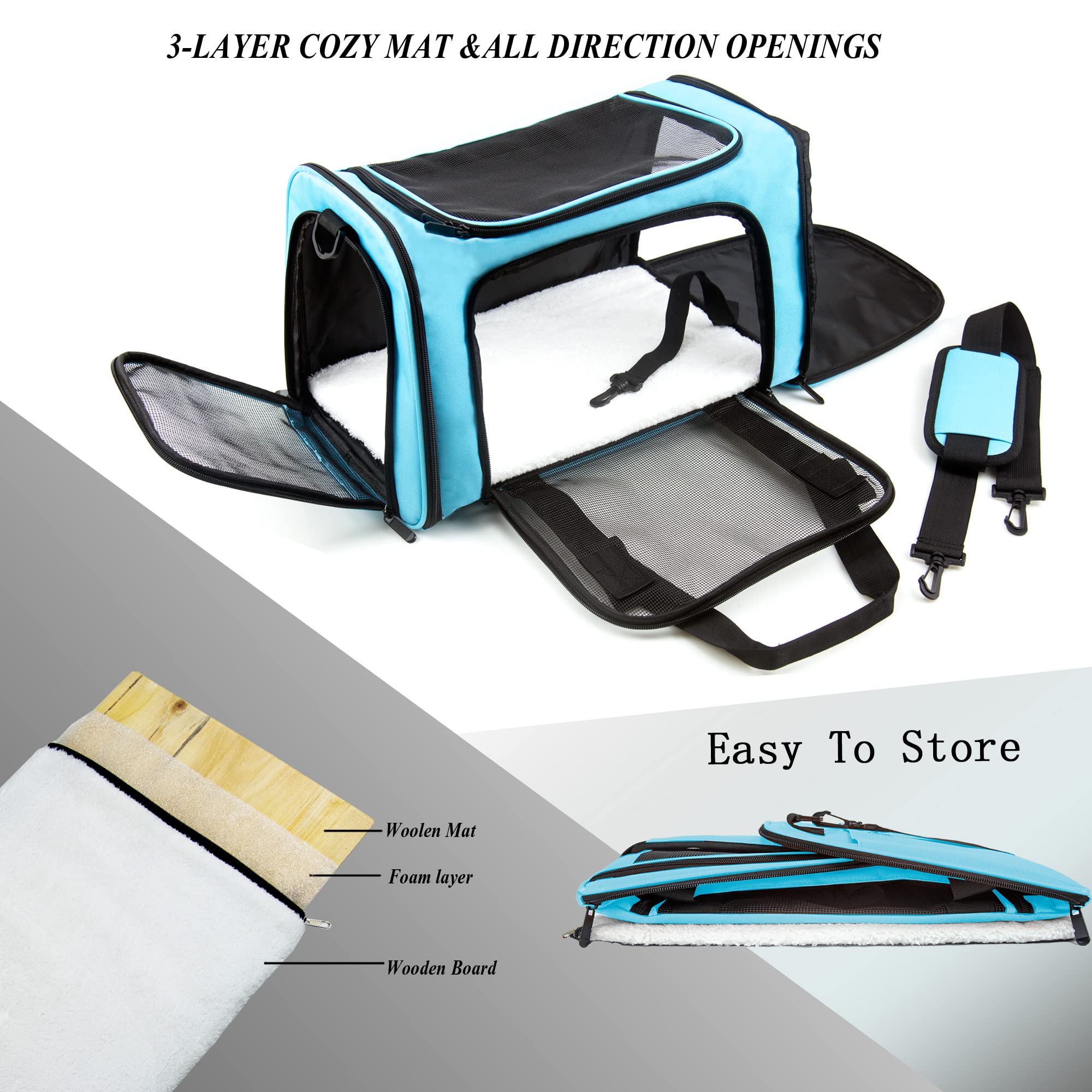 NextFri Soft Sided Carrier for Small Medium Cats Dogs,TSA Airline Approved Collapsible Travel Pet Carrier Medium Blue