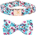Elegant little tail Dog Collar, Rose Print Pet Collar Summer Dog Collar Durable Metal Buckle Dog Collars Cotton Pet Adjustable Dog Collars for X-Large Dogs, A: Blue Flower
