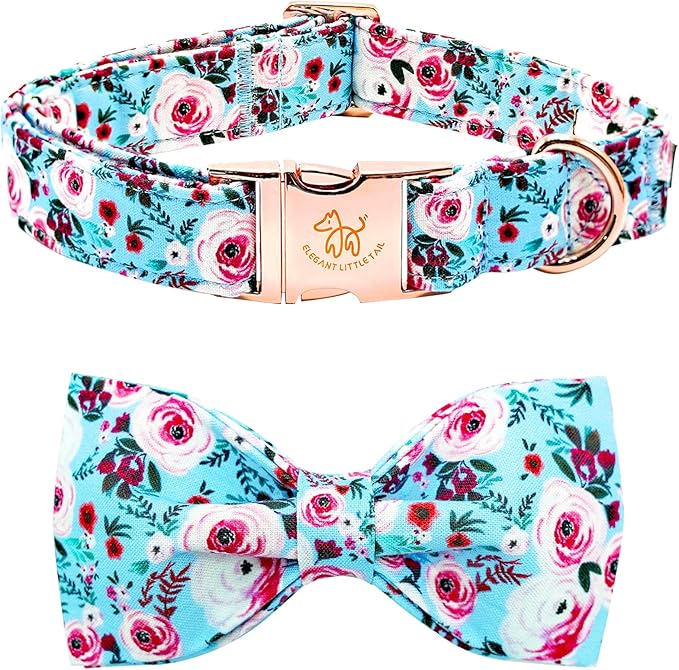 Elegant little tail Dog Collar, Rose Print Pet Collar Summer Dog Collar Durable Metal Buckle Dog Collars Cotton Pet Adjustable Dog Collars for X-Large Dogs, A: Blue Flower