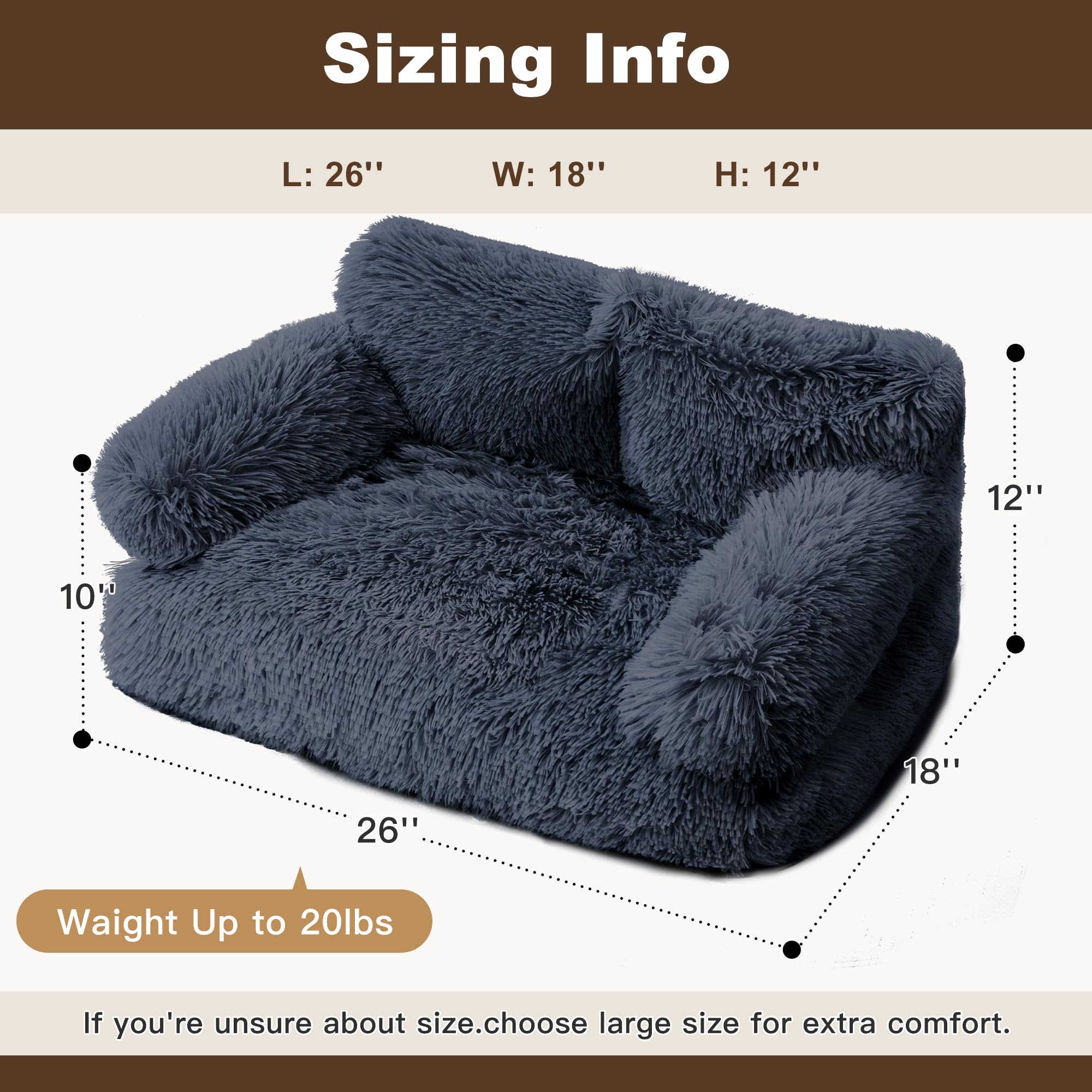 FURMORENE Cat Beds for Indoor Cats, Dog Couch Bed, Cute Cat Couch Sofas, Small Dog Sofas & Chairs with Removable Washable Cover, Warm Soft Pet Furniture for 20lbs Small Dog & Cat, Plush Dark Grey