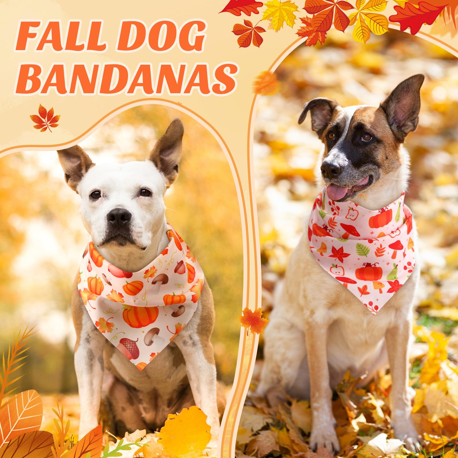 Abbylike 50 Pcs Fall Dog Bandanas Bulk, Autumn Harvest Pumpkin Pattern