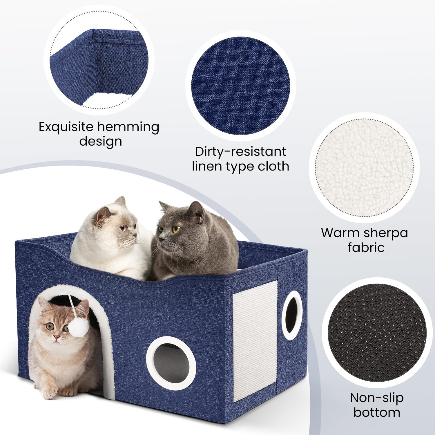 Heeyoo Cat House for Indoor Cats - Large Cat Bed Cave with Fluffy Ball and Scratch Pad, Foldable Cats Houses & Condos, Cat Hideaway, Covered Kitty Bed for Multi Small Large Kitty, 23.8x15.9x13.2 Inch