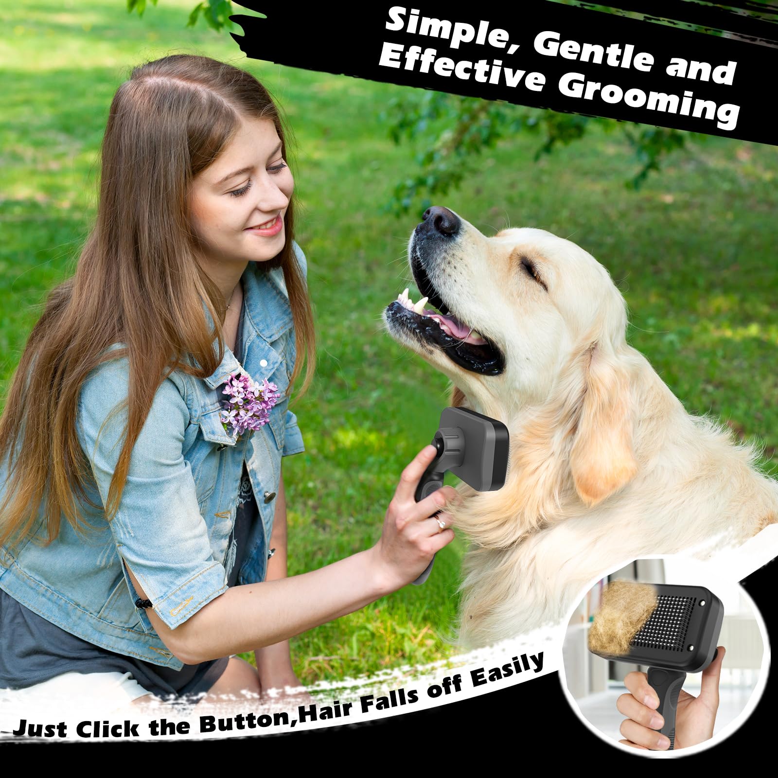 Professional 3PCS Self Cleaning Slicker Brush & Pet Grooming Rake & Flea Comb for Dogs,Cats and Horses | Double-Sided Dematting Comb & Skin Friendly Deshedding Grooming Tool | Pet Supplies (Grey)