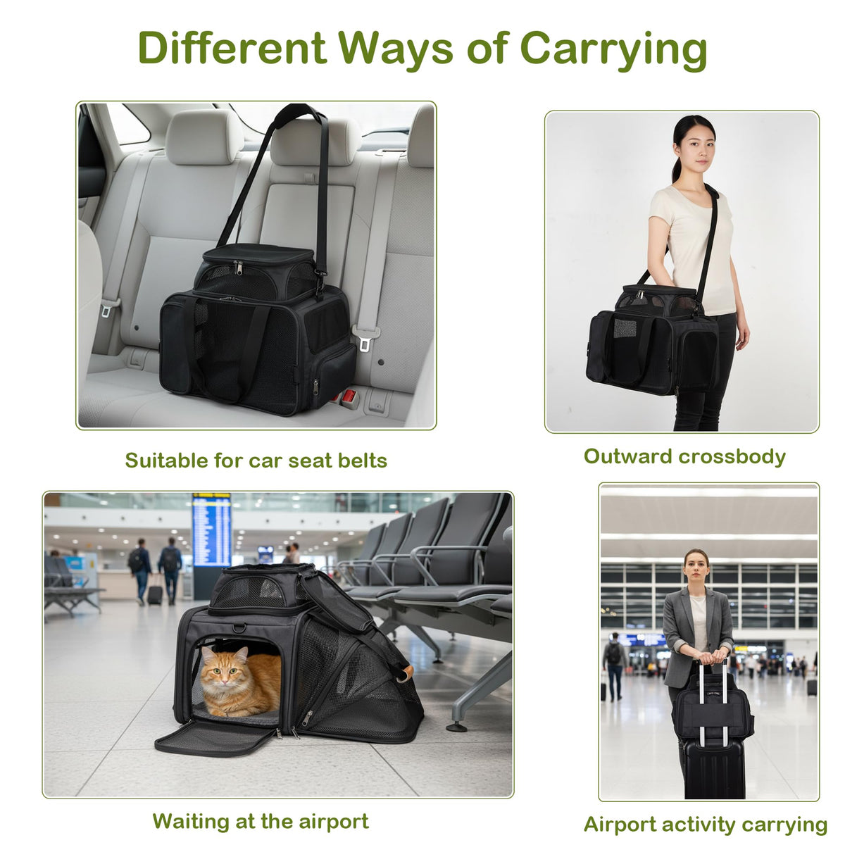 MOYLLOG Expandable Pet Carrier Bag - Airline-Approved, Breathable Mesh, Secure Zippers, Padded Handle & Multi-Pockets (Light Grey)