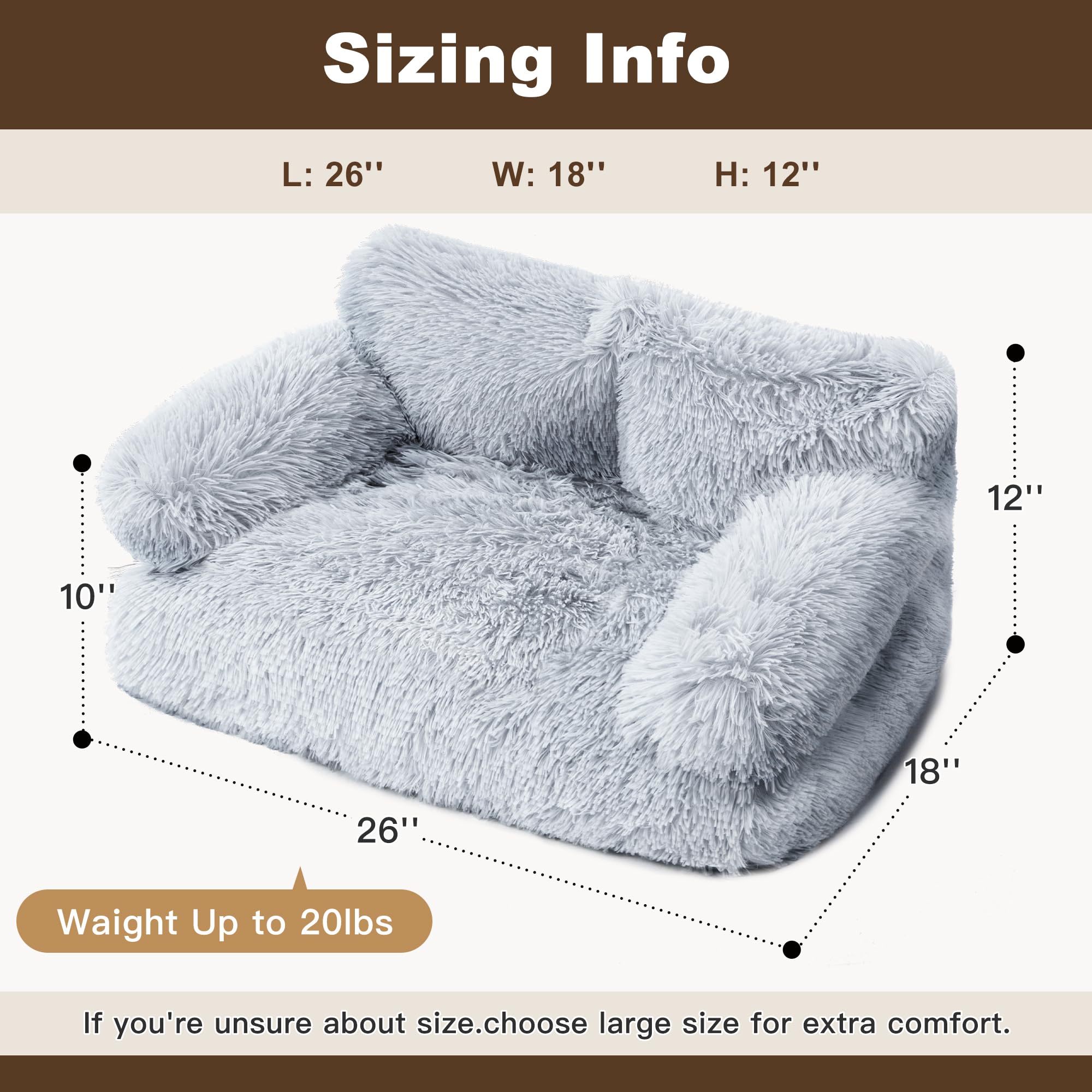 FURMORENE Large Cat Beds for Indoor Cats, Dog Couch Bed, Cute Cat Couch Sofas for Less 20lbs Kitten Puppy, Small Dog Sofas & Chairs with Removable Washable Cover, Warm Pet Furniture, Plush Light Grey