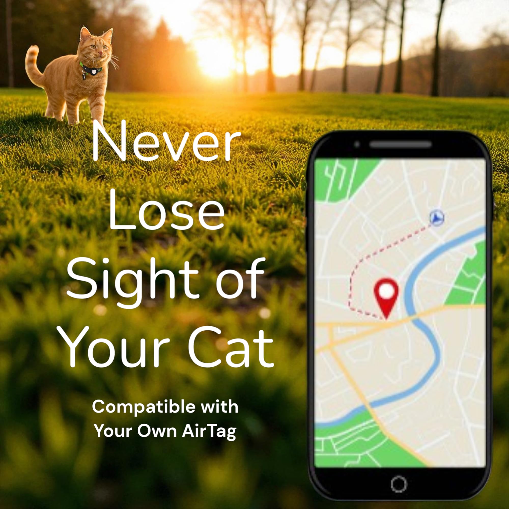 AirTag Cat Collar with AirTag Holder, Breakaway Reflective Cat Tracker Collar with Bell by AmazeGoods