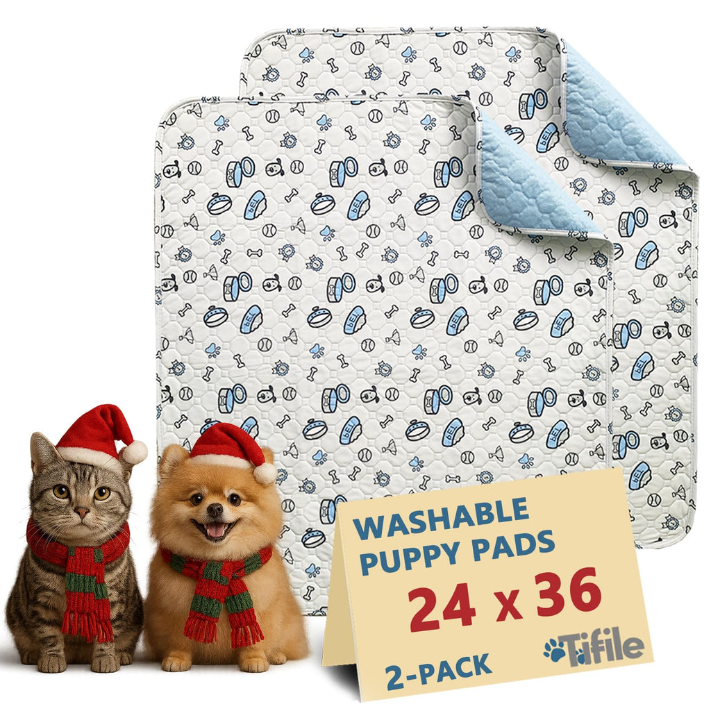 24x36in Washable Pee Pads for Dogs, 2 Pack Reusable Puppy Pads, Absorbent Whelping Pads with Bone Print, Non-Slip Waterproof Pet Training Pads for Couch, Crate, Potty Training - 24x36in