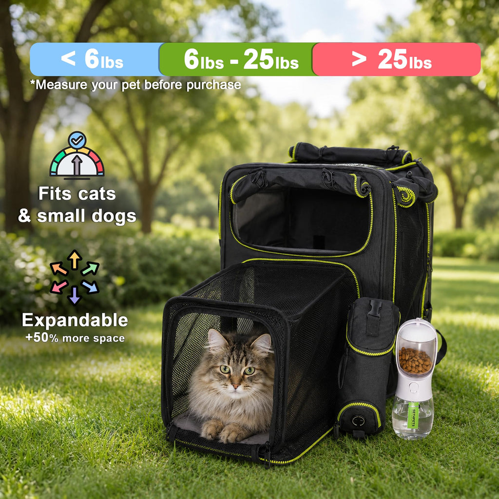 Set4Pets Expandable Cat Carrier Backpack for Cats & Small Dogs, Gray/Green