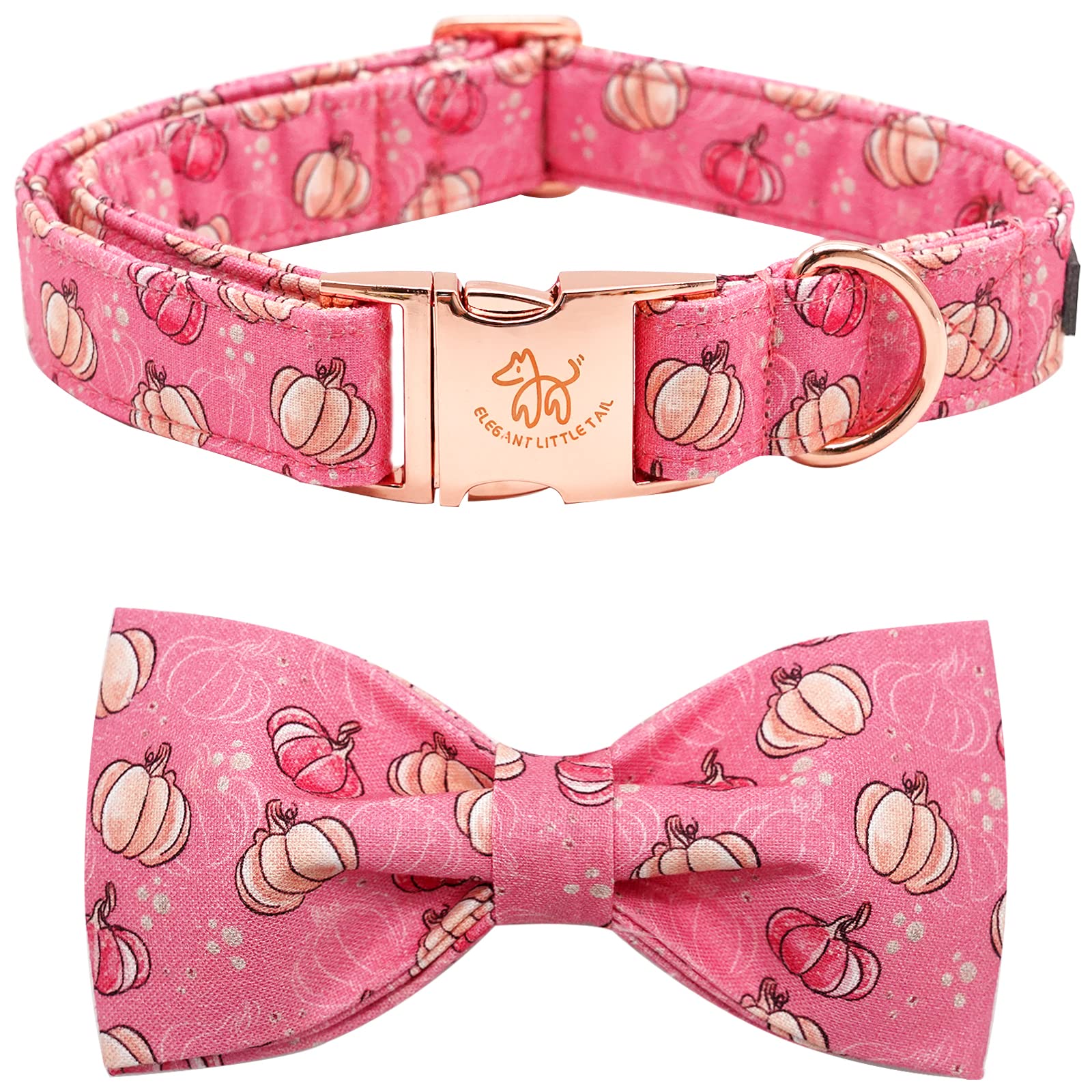 Elegant Little Tail Dog Collar with Bow, Adjustable Halloween Pumpkin Bowtie Pet Gift Collar for Small to Large Dogs