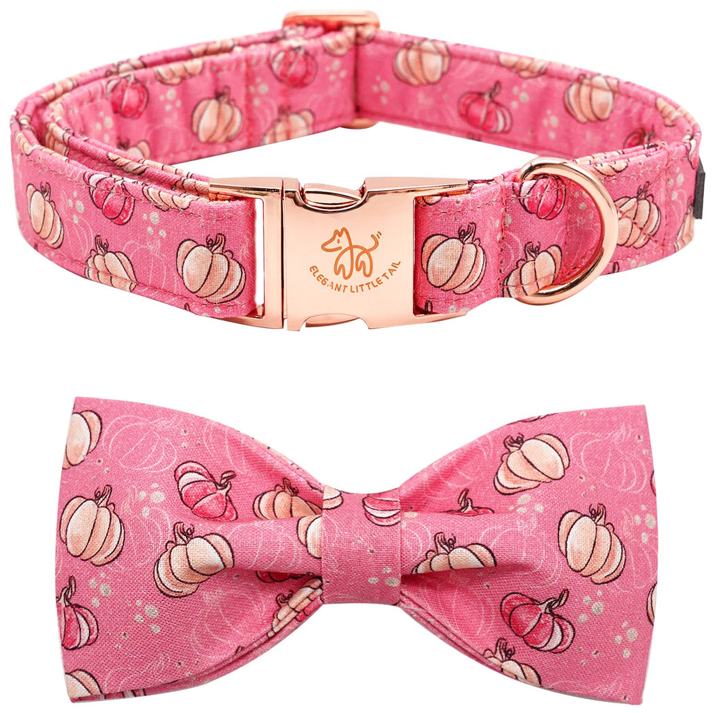 Elegant Little Tail Dog Collar with Bow, Adjustable Halloween Pumpkin Bowtie Pet Gift Collar for Small to Large Dogs