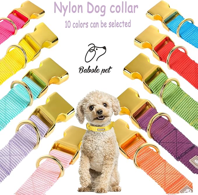 Babole Pet Nylon Dog Collar - Adjustable Yellow Soft Webbing Dog Collars for Small Medium Large Dogs Boy Girl Puppy Collar with Safety Metal Buckle S