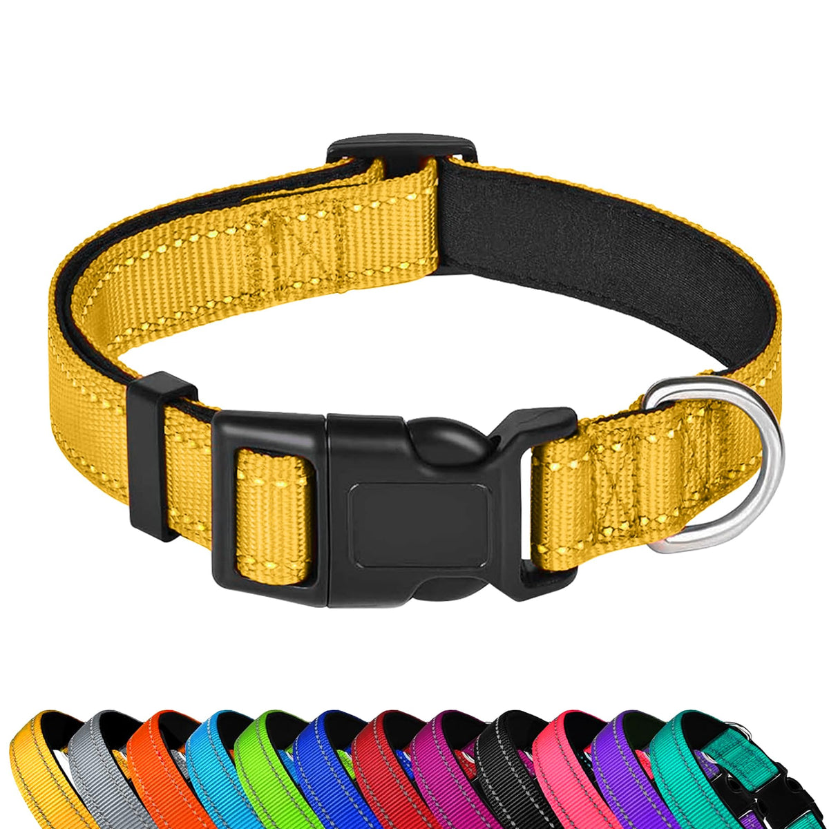 PWOD Reflective Dog Collar, Adjustable Soft Neoprene Padded,Light Pink,S