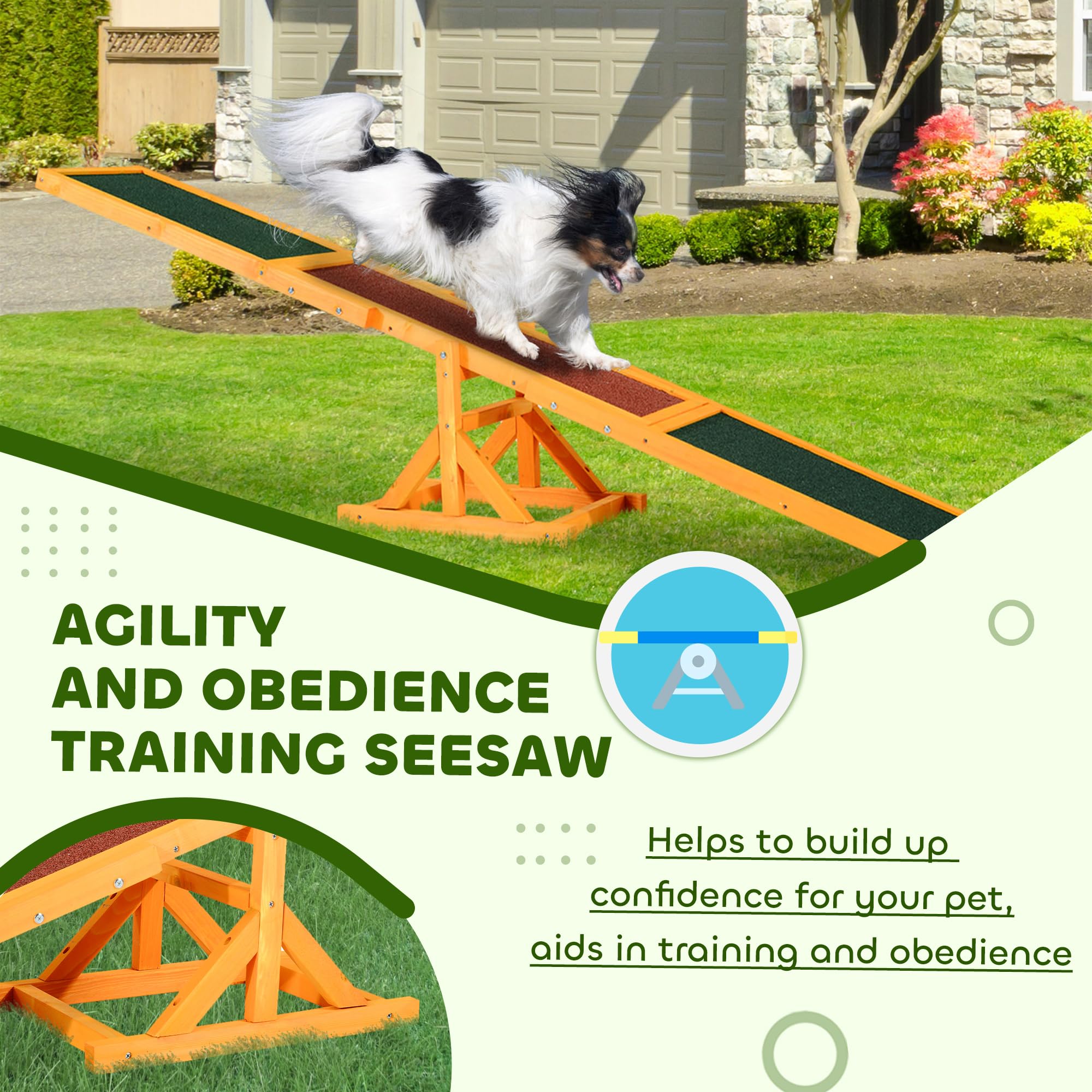 PawHut Wooden Dog Agility Seesaw for Exercise71 L x 12" W x 12" H Natural