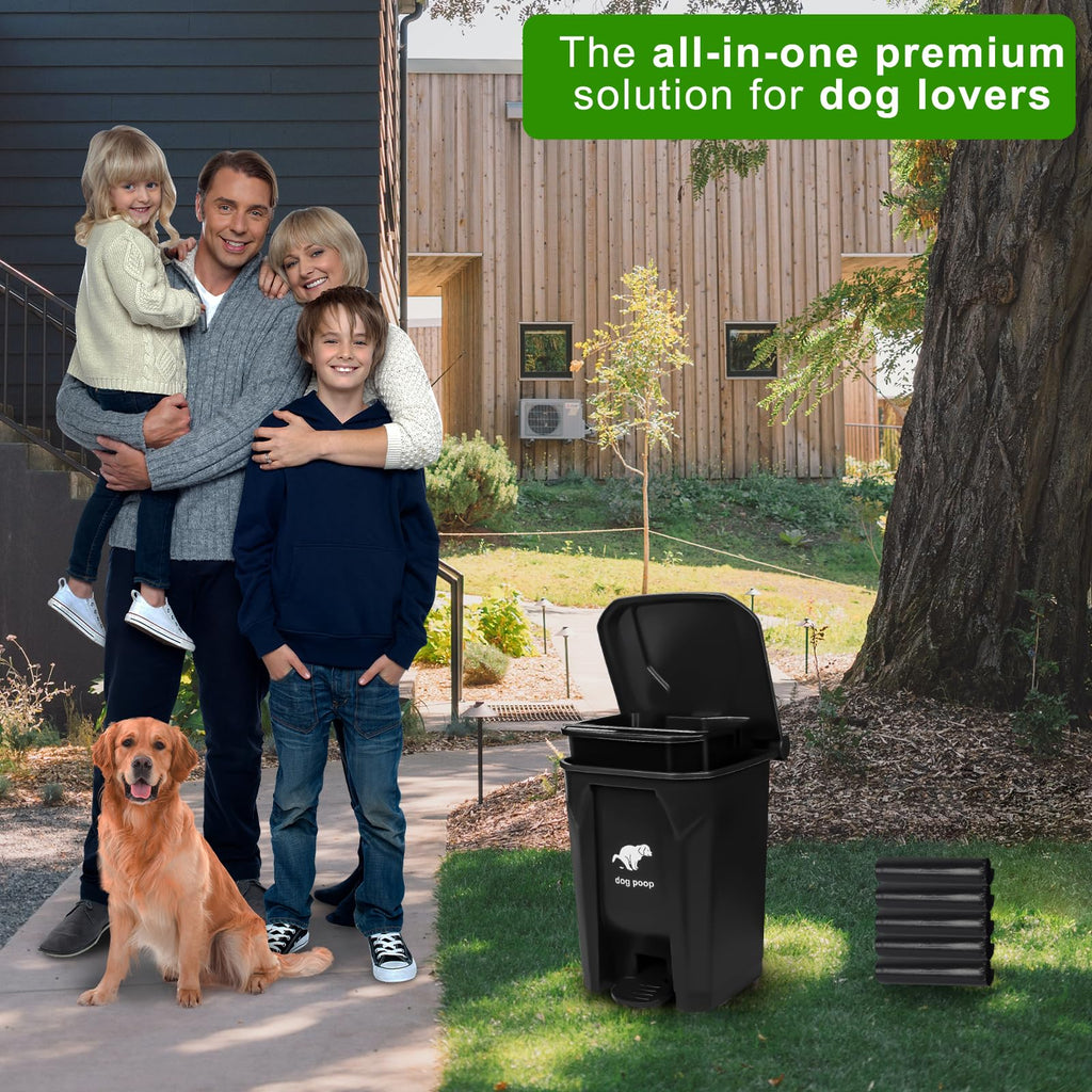 Dog Poop Trash Can Outside - 20L/5Gal Large Outdoor Trash Can with Lid