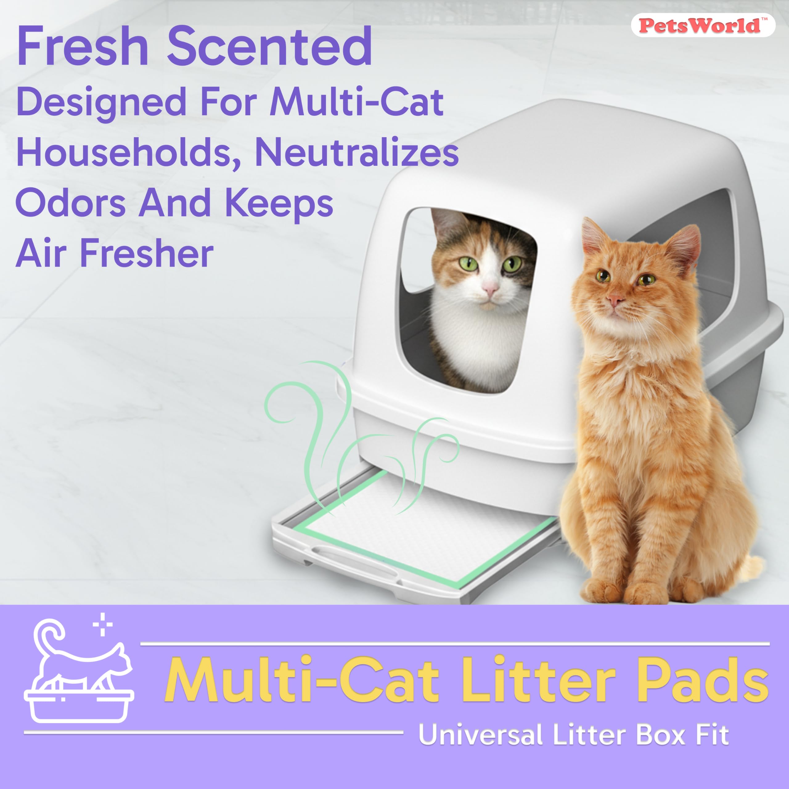 PetsWorld Universal Fit Multi-Cat Pad Refills for Litter Box, Fresh Scented, Ultra-Absorbent, Odor Control, Pack of 800