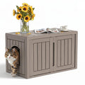 KFY Cat Litter Box Enclosure,Multi-Functional Hidden Litter Box Furniture Cabinet with Adjustable Partition & Side End Table, Indoor Outdoor Cat House with Double Doors,Easy to Clean & Assemble, Gray