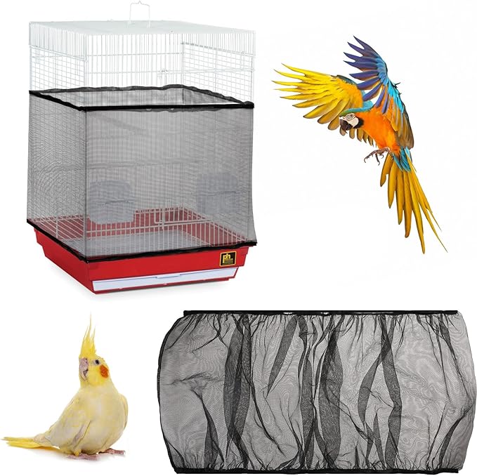 Trinkrittey Bird Cage Seed Catcher White Bird Cage Net Cover Adjustable Birds Cages Netting Seed Catcher Stretchy Birds Cages Guard for Parrot Enclosures