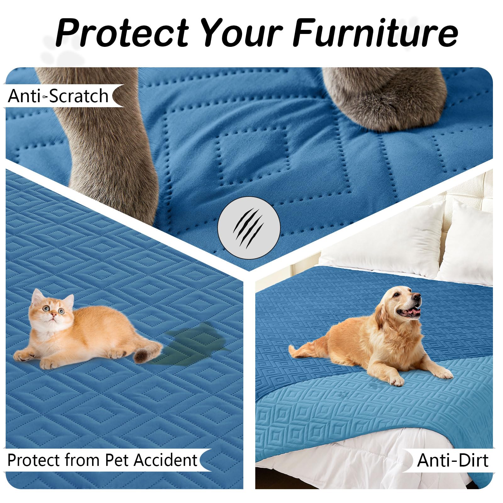 hyha Waterproof Reversible Dog Blanket, Pet Blanket for Sofa Couch