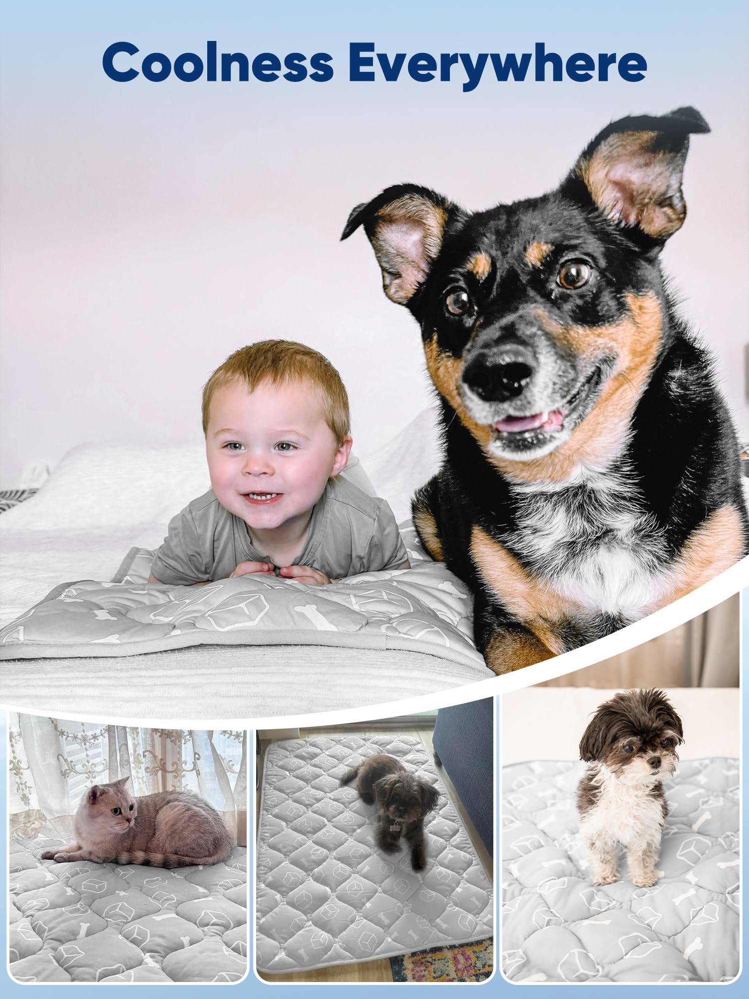 Rywell Dog Cooling Mat 2.0, Elegant Grey, 59"*40" Thick & Durable Cooling Mat for Extra Large Dogs, Extended Cooling with Waterproof & Color-Changing Arc-Chill Fiber (Q-Max>0.5), Ideal for Summer