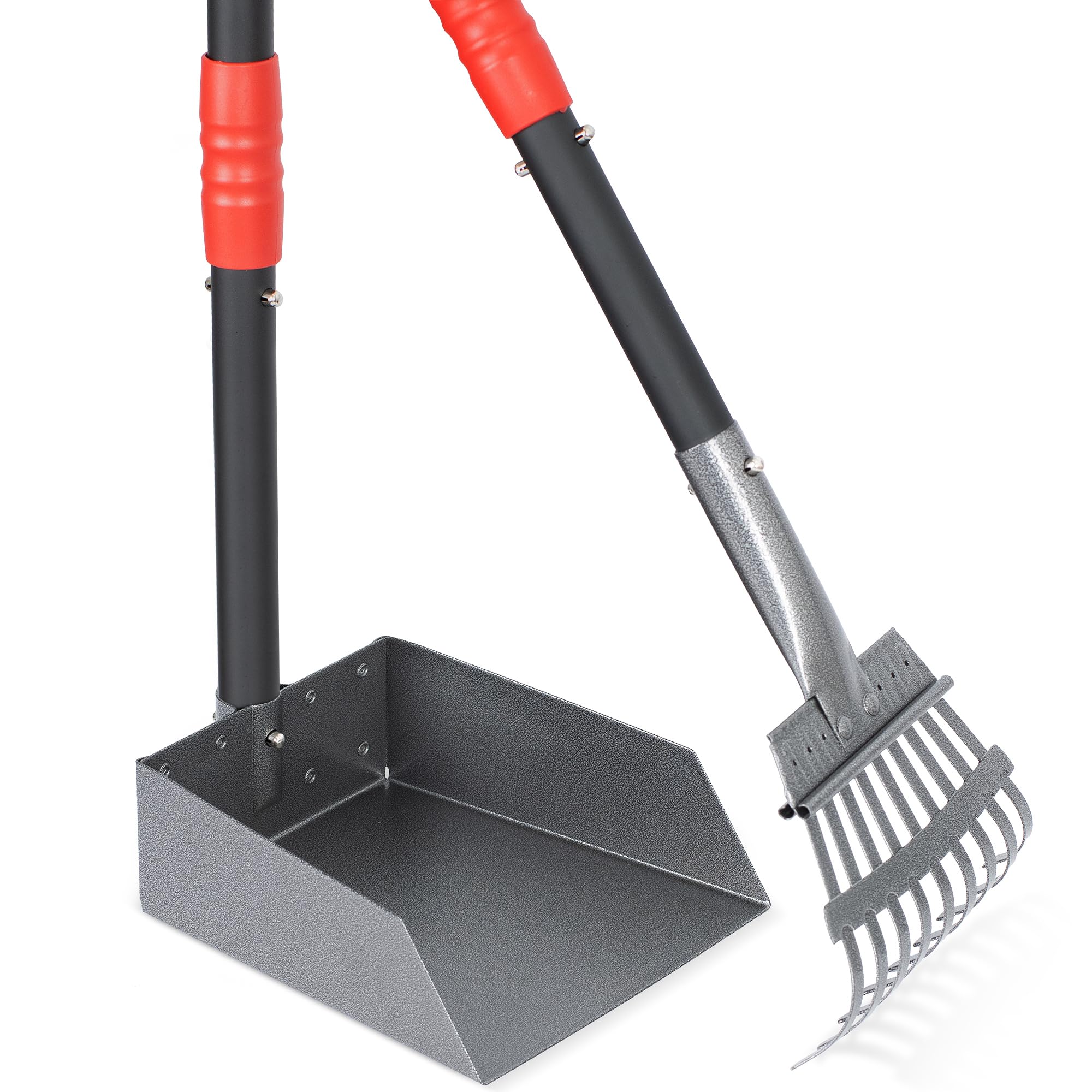 Dog Pooper Scooper, Dog Poop Tray and Rake Set with Long Stainless Handles
