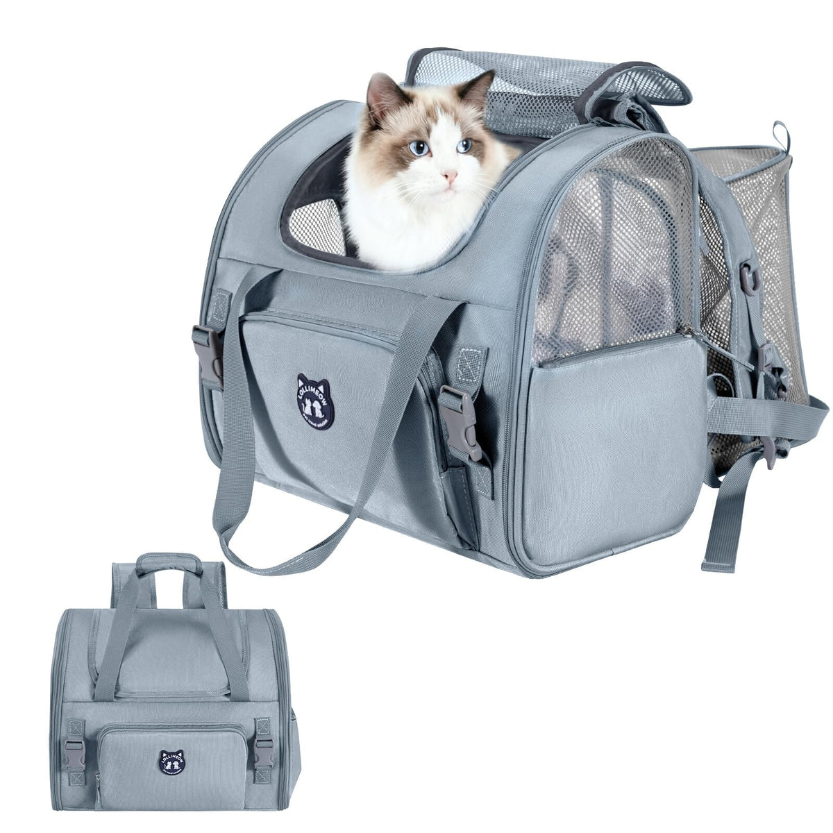 Lollimeow Expandable Cat Carrier Backpack for Large Cats - Airline Approved Pet Carrier Backpack for Small Dogs, Hiking & Travel, Waterproof with Breathable Mesh, 14lbs Capacity (Plum, Standard)