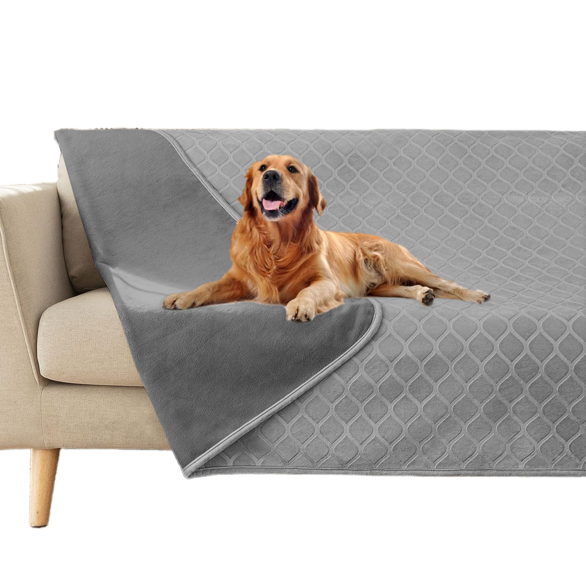 fuguitex Waterproof Dog Blanket Bed Cover Dog Crystal Velvet Moroccan Fuzzy Cozy Plush Pet Blanket Throw Blanket for Couch Sofa(40 * 60 inch, Light Grey+Grey)