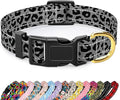 TMOODEL Reflective Dog Collar for Large Dogs, Cute Leopard Style Adjustable Heavy-Duty Nylon Puppy Collar for Boy and Girl Female, Soft Pet Accessories with Quick Release Buckle, Gray