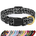TMOODEL Reflective Dog Collar for Extra Small Dogs Cats, Cute Leopard Style Adjustable Heavy-Duty Nylon Puppy Collar for Boy and Girl Female, Soft Pet Accessories with Quick Release Buckle, Gray