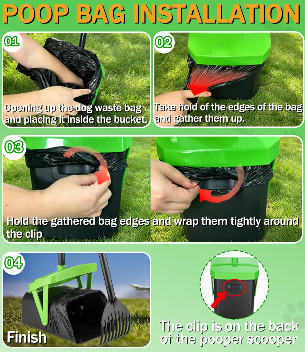 FUSBUNTY Dog Pooper Scooper, Swivel Bin & Rake Set with 100 Waste Bags