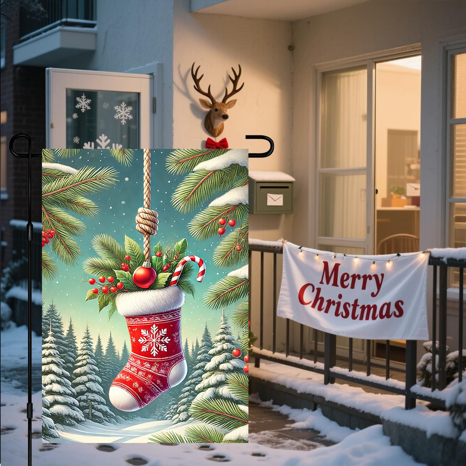 BlissYard Christmas Garden Flag 12x18 Inch Candy Stocking Yard Decor
