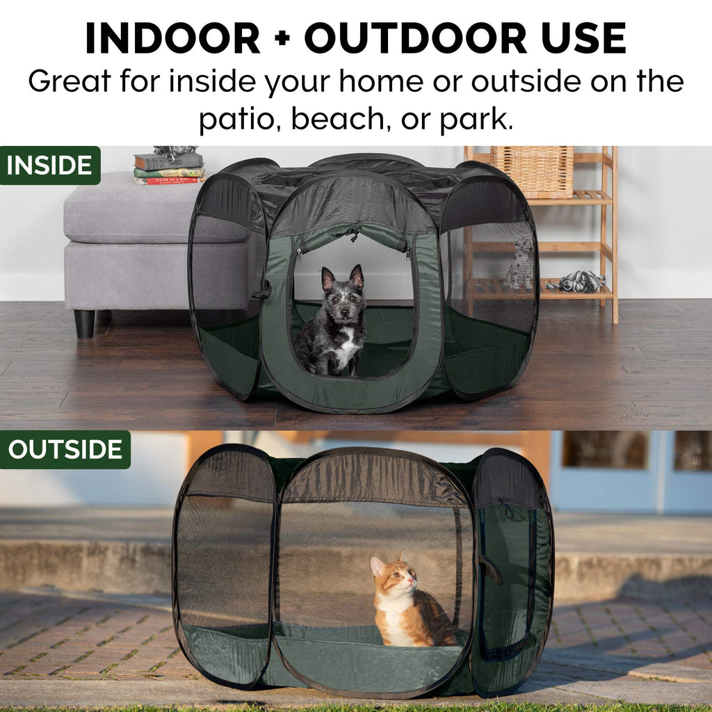 Furhaven Portable Dog Playpen Cat Tent, Pet playground,Kennel foldable indoor outdoor zippered puppy crate - Hunter Green, Medium