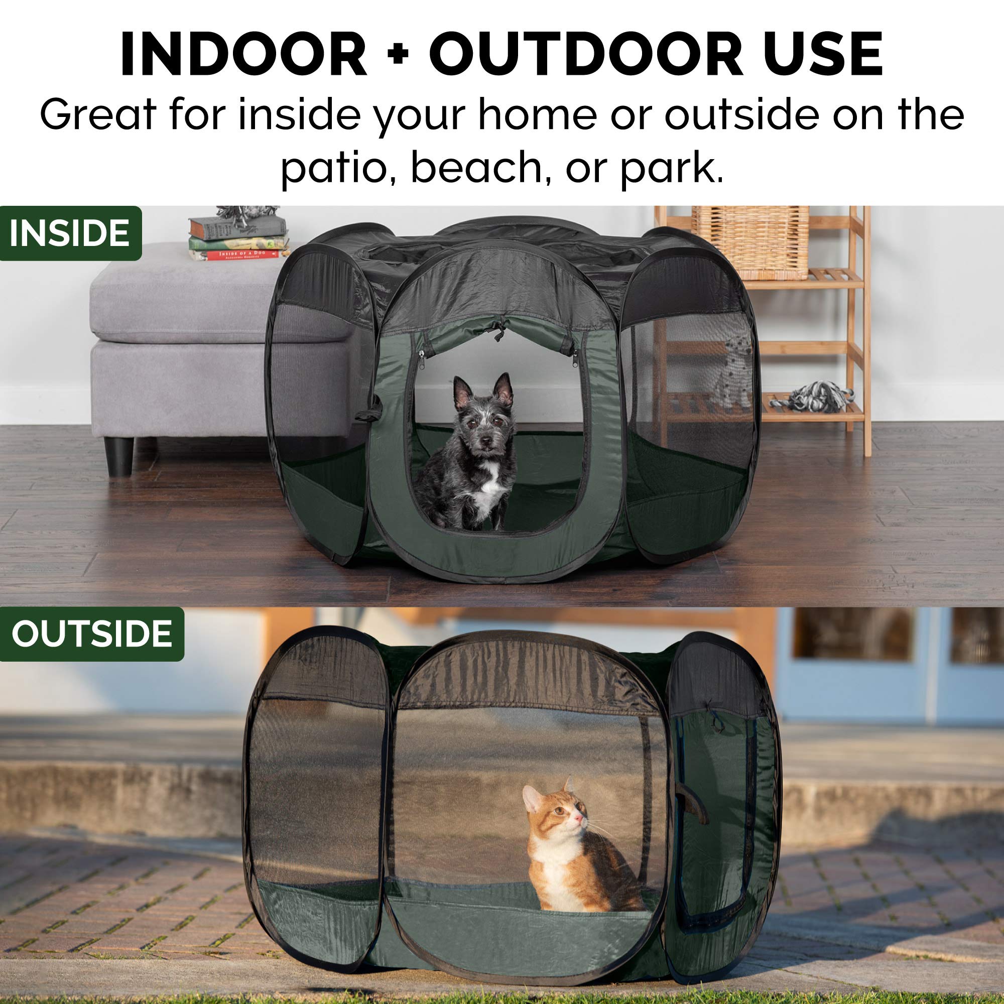Furhaven Portable Dog Playpen Cat Tent, Pet playground,Kennel foldable indoor outdoor zippered puppy crate - Hunter Green, Medium