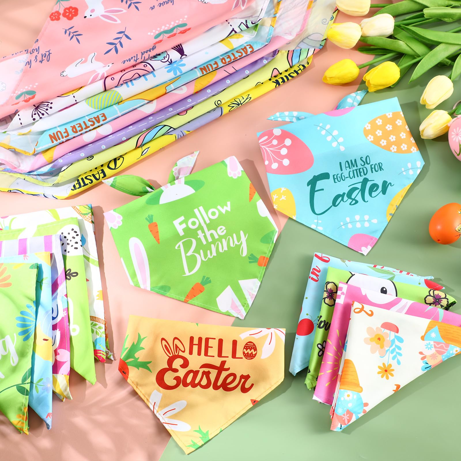 Chunful 50 Pcs Easter Bandanas for Dog Pet Bandanas Bulk Dog Triangle Scarf Bib Seasonal Pet Costume Adjustable Cat Outfit Washable Bids Kerchief for Small Medium Puppy
