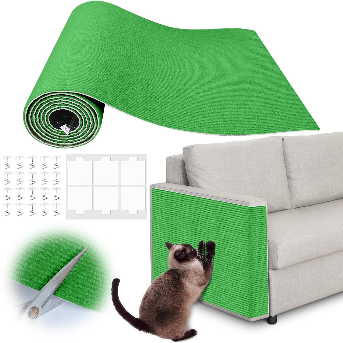 Cat Scratch Furniture Protector - 100" x 17" Trimmable Self-Adhesive Cats Claws Scratch Pads, DIY Cat Climbing Couch Protector for Scratch Post Cat Tree Replacement Indoor (Dark Blue)