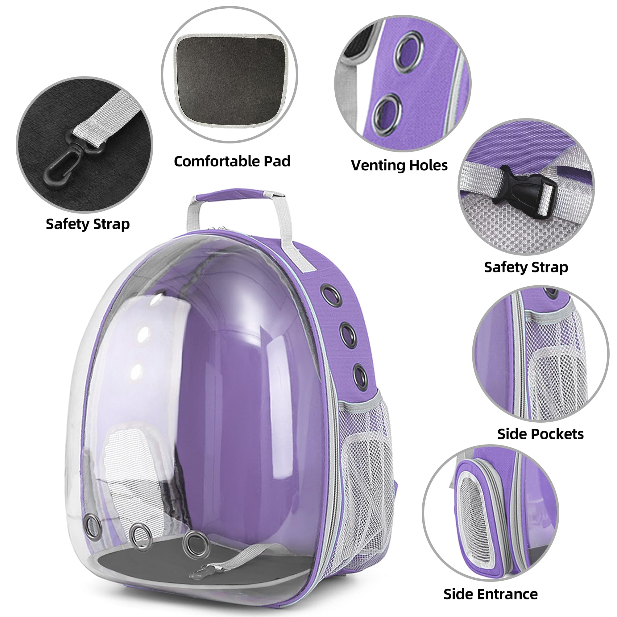 Pet Backpack Carrier,Bubble Backpack Cat Carrier,Pets and Small Dogs,Space Capsule Pet Carrier for Traveling, Walking, Hiking and Outdoor Activities (Purple)