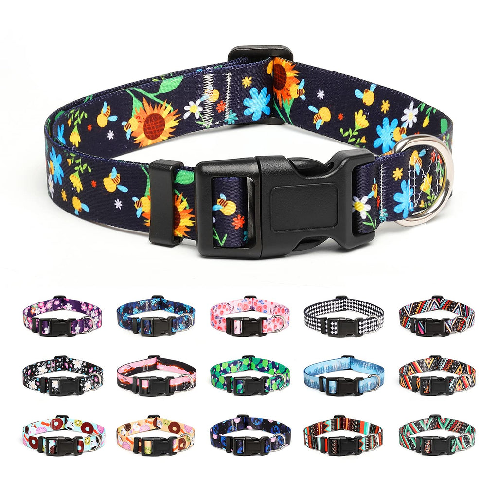 Mercano Adjustable Dog Collar - Special Design Patterns, Soft Nylon Comfortable Durable Pet Collar for Small Medium Large Dogs (S, Sunflower)