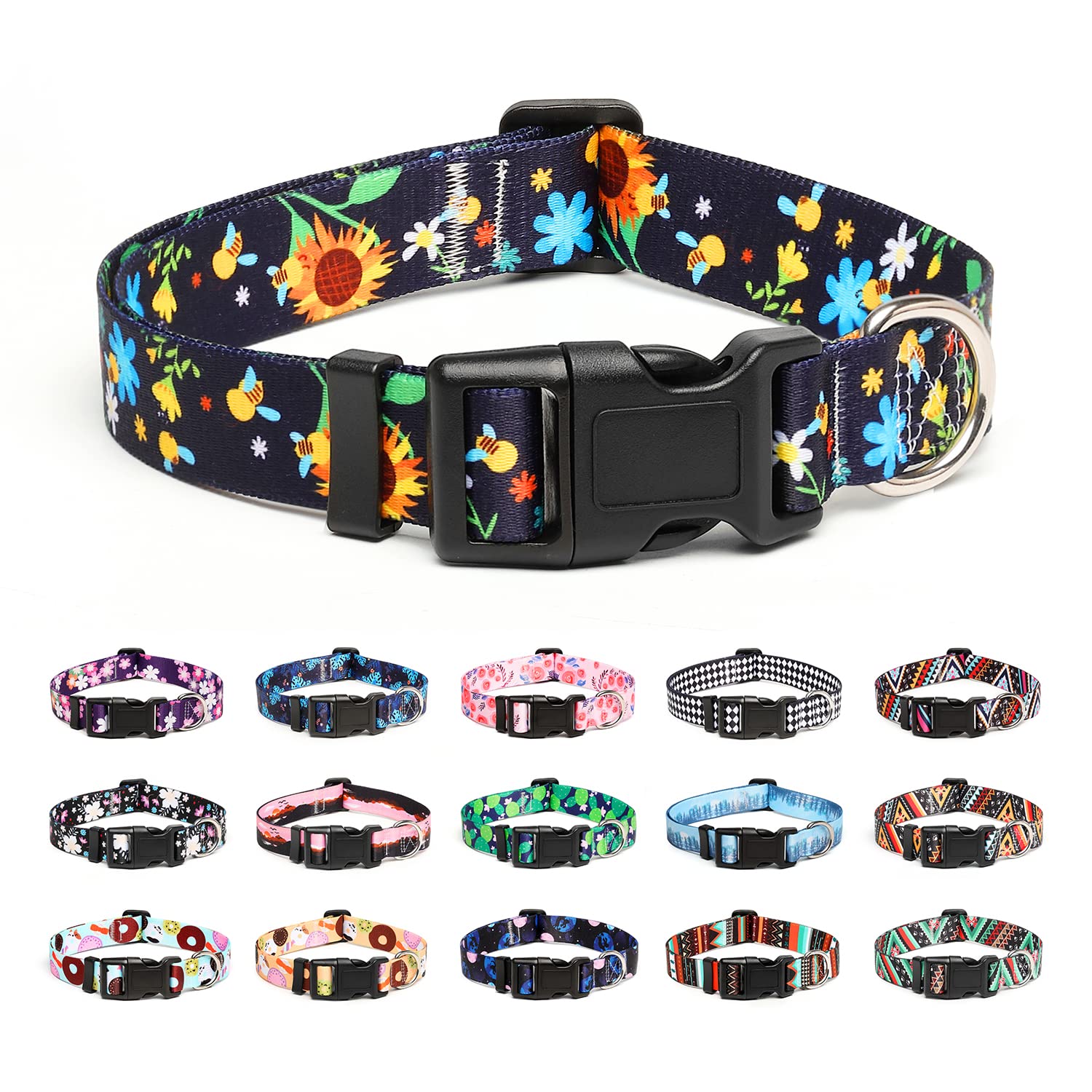 Mercano Adjustable Dog Collar - Special Design Patterns, Soft Nylon Comfortable Durable Pet Collar for Small Medium Large Dogs (S, Sunflower)