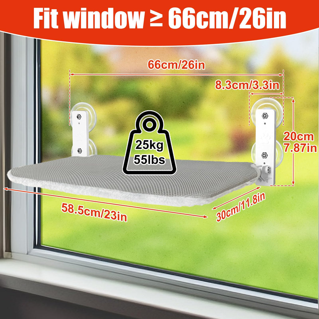 Sunhoo Cat Window Hammock Perch Cordless Perches Window Sill Seat Bed Foldable Stable Lounger Upgraded Suction Cup Easy Assembly Indoor Cats Kitty Shelf Hold Up to 55lbs (Light Gray, L)
