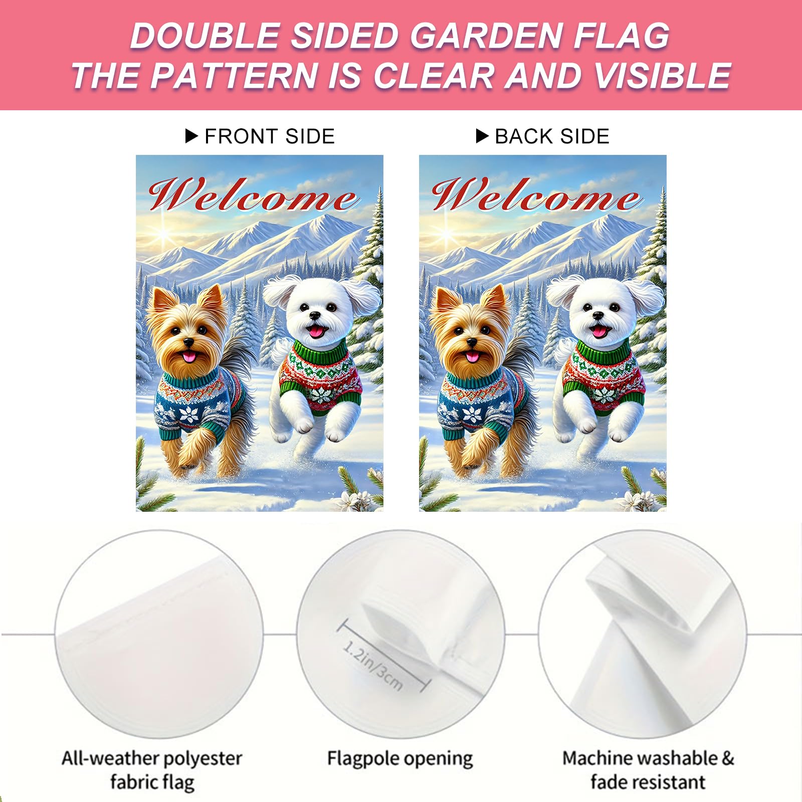 BlissYard Garden Flag Dog Pair Winter 12x18 Inch Polyester