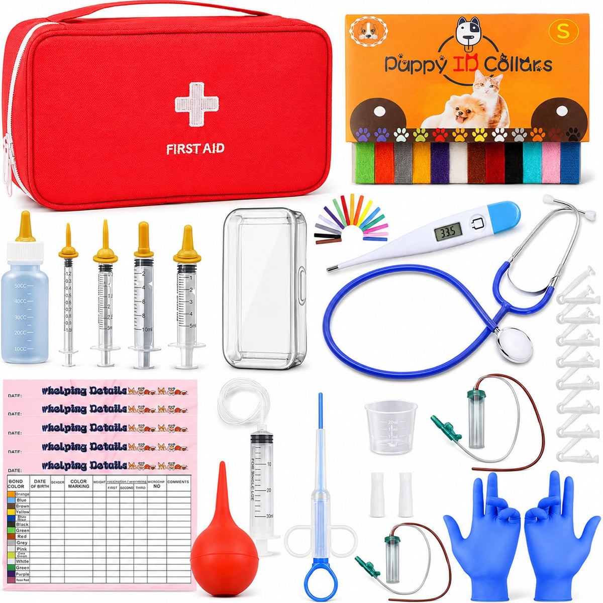 kewen Puppy Kitten Whelping Supplies, Whelping kit for Puppies Birth,Kitten Supplies,Dog Supplies,Puppy kit,Kitten Bottle Feeding kit for New Born Puppy Supplies and Kitten with 32" Whelping Pen