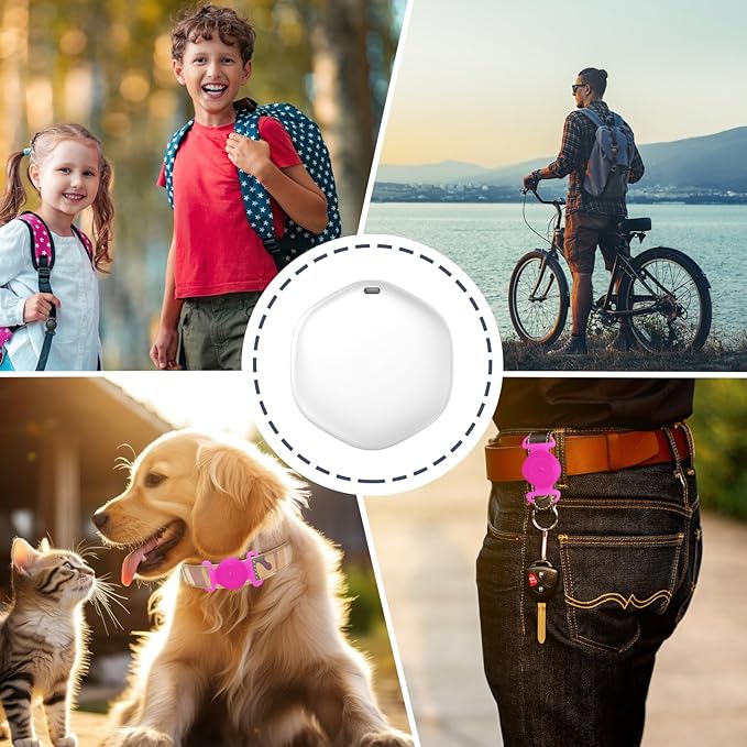 GPS Tracker for Dogs, Mini GPS Cat Tracker, IPX8 Waterproof GPS Trackers for Cats with Holder, No Monthly Fee, Work with Apple Find My(iOS Only), Smart Trackers for Dogs Finder Tracker Pets(GlowPink)