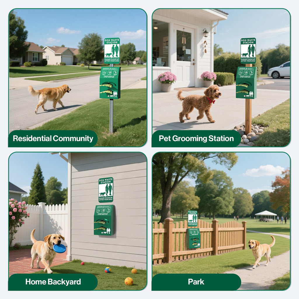 POCHAR Aluminum Outdoor Dog Bag Dispenser with Pick Up Sign for Pet Waste