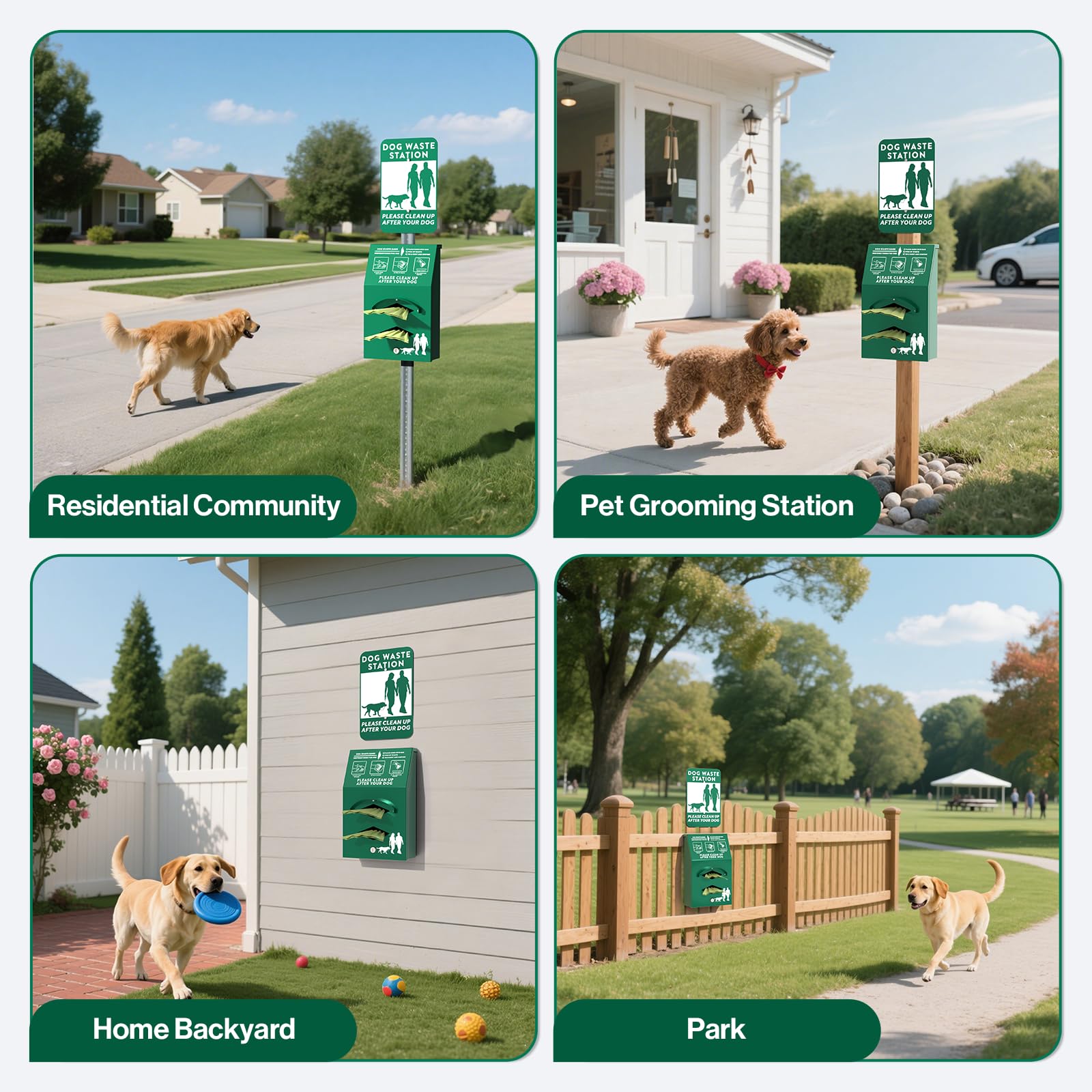 POCHAR Aluminum Outdoor Dog Bag Dispenser with Pick Up Sign for Pet Waste