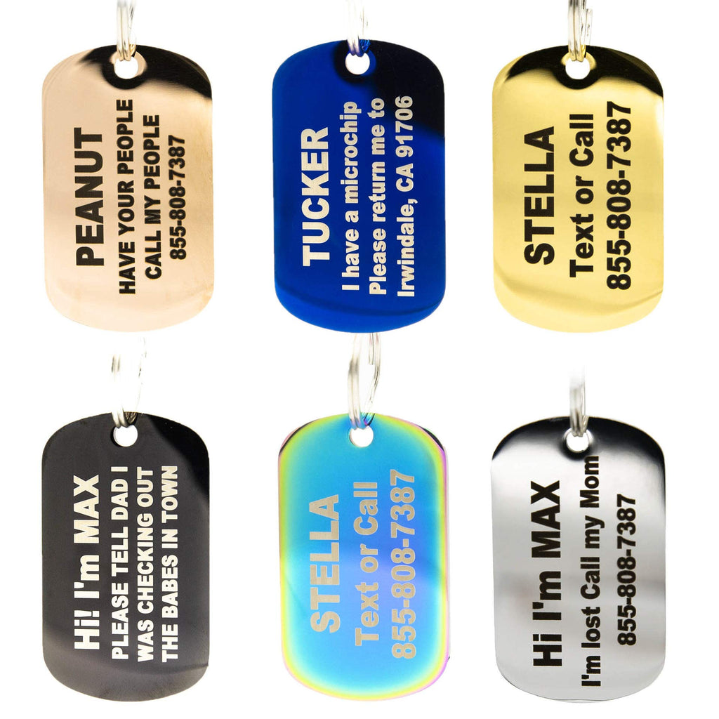 Engraved Dog Tags Personalized - Stainless Steel Engraved Dog Cat ID Tags Front & Back up to 8 Lines of Text Color Plating Gold, Rose Gold, Blue, Black, Nebula by PetANTastic