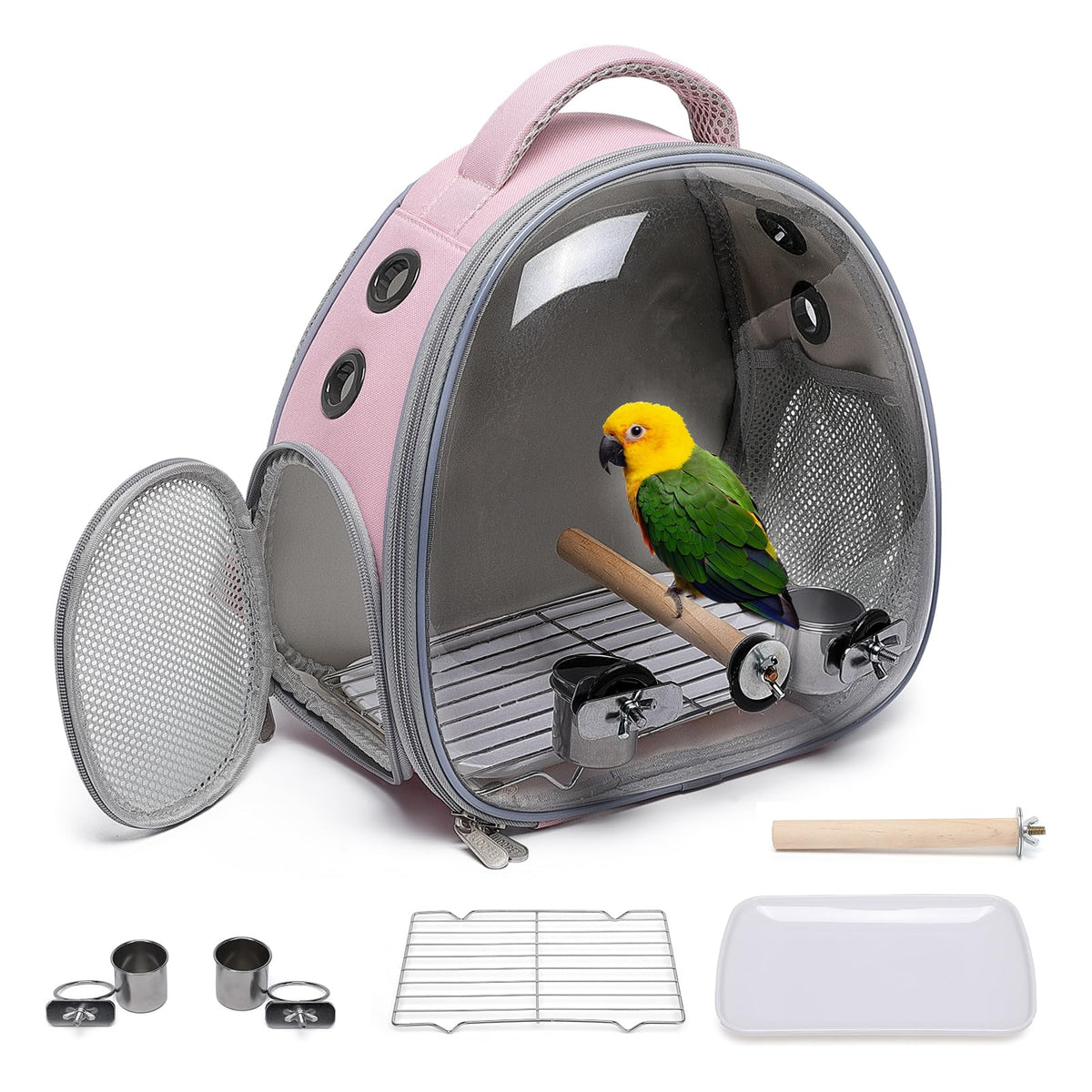 Ioview Portable Travel pet Backpack Carrier Hamster Bag Guinea Pig Bird Small Dog cat Turtle Carrier Rabbit Cage Squirrel Bearded Dragon Breathable Hangbag (Hua+Accessories)