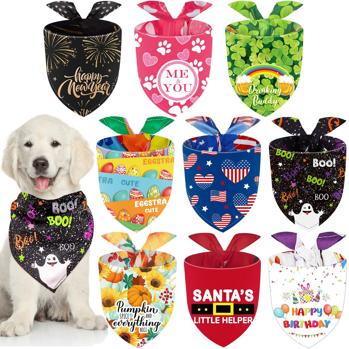 Weewooday 9 Pcs Holiday Dog Bandanas Adjustable Washable Pet Scarves