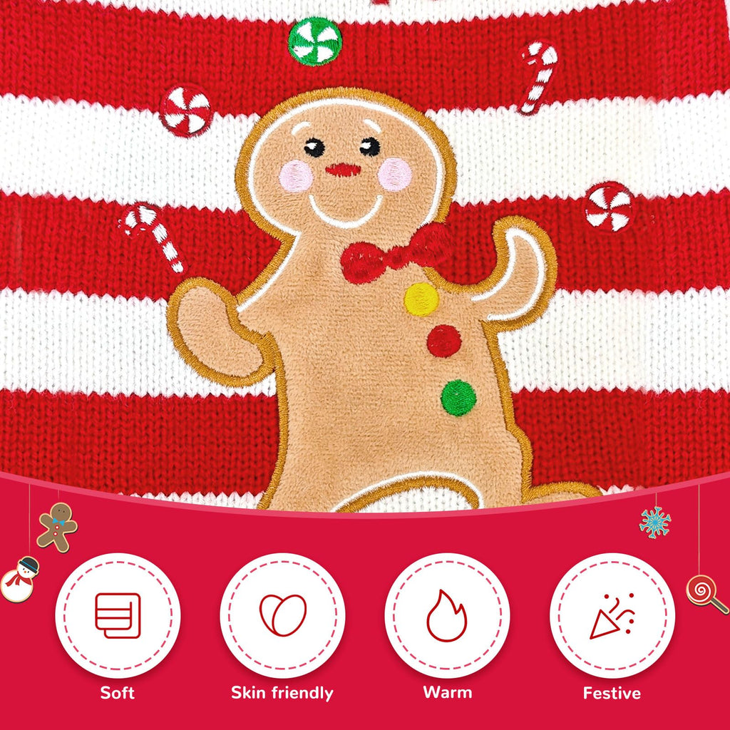 DOGGYZSTYLE Dog Christmas Sweater Xmas Pet Clothes Cute Striped Gingerbread Man Costume Holiday Puppy Cat Jumpers Outfits New Year Gifts for Small Medium Large Dogs(Red Gingerbread Man,S)
