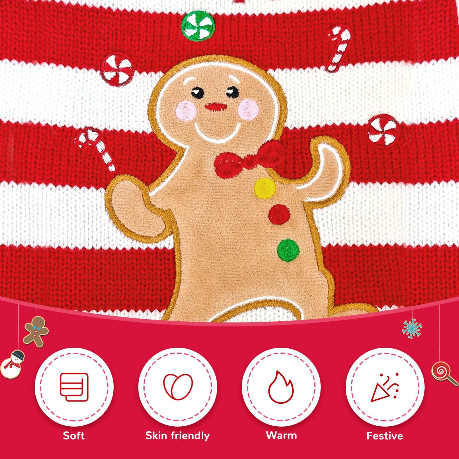 DOGGYZSTYLE Dog Christmas Sweater Xmas Pet Clothes Cute Striped Gingerbread Man Costume Holiday Puppy Cat Jumpers Outfits New Year Gifts for Small Medium Large Dogs(Red Gingerbread Man,S)