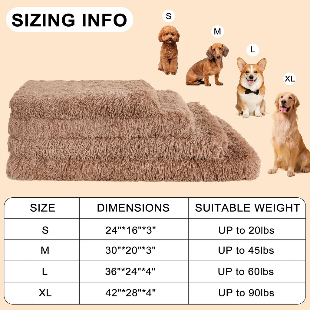 Fluffy Orthopedic Dog Beds for Large Dogs with Washable Removable Cover Dog Crate Bed Egg Crate Foam Support Plush Pet Pad Mat with Anti-Slip Bottom (42 * 28,Khaki)