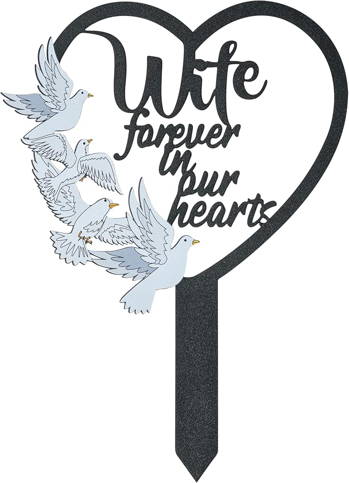BUoonyer Stake Graves Cemetery Decorations - Sister Metal Memorial Grave Markers, Girls Heart Graveyard Sympathy Plaque, Dove Remembrance Graveside Burial Decor Sign for Outside Yard Garden